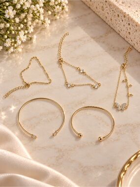 Gold Tone Women's Jewelry Set - Elegant Layered Bracelets and Bangles